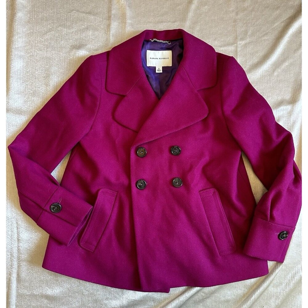 BANANA REPUBLIC Womens Small Pink‎ Double Breasted WOOL Blend Pea Coat Jacket